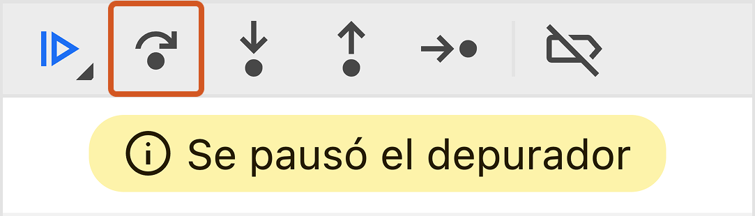 captura de pantalla que muestra dónde está el botón 'step over' en las herramientas de desarrollo
