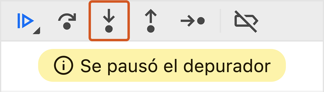 captura de pantalla que muestra dónde está el botón 'Step into' en las herramientas de desarrollo