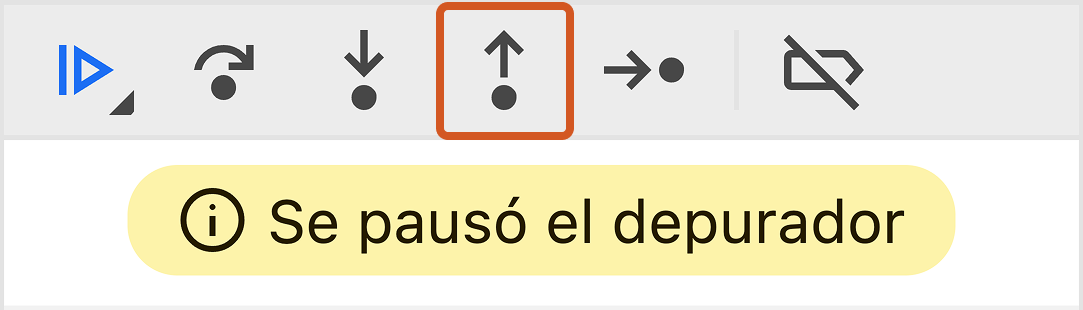 captura de pantalla que muestra dónde está el botón 'step out' en las herramientas de desarrollo