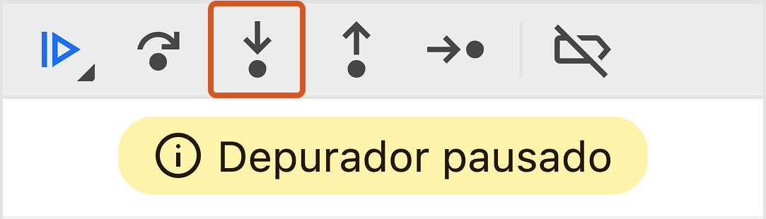 captura de tela mostrando onde está o botão 'Passar para a próxima chamada de função (Step into)' no DevTools